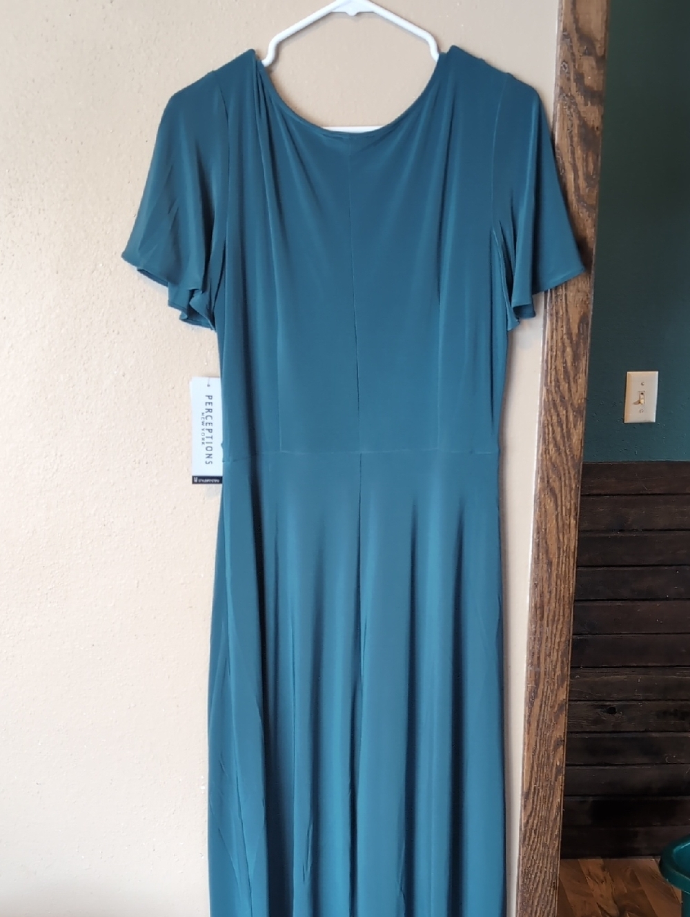 Perceptions Teal Flutter-Sleeve Midi Dress - Picture 6 of 7